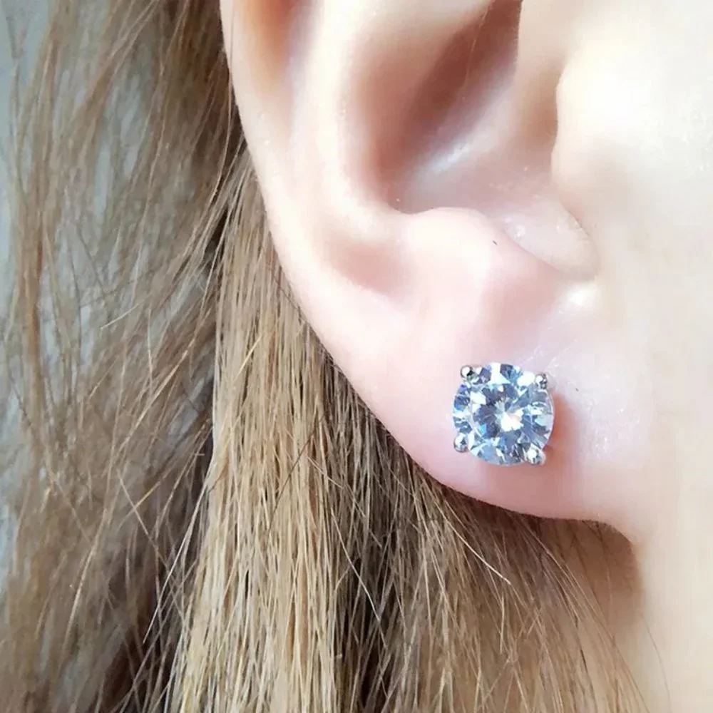 Certified 2ct. t.w. Moissanite Diamond 4 Prone Solitaire Stud Earrings NEW
